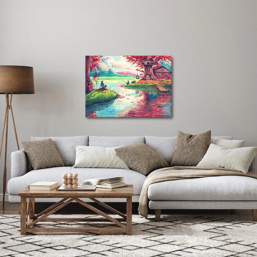 Obraz - Akwarela, Bay in a mountain village (70x50 cm)