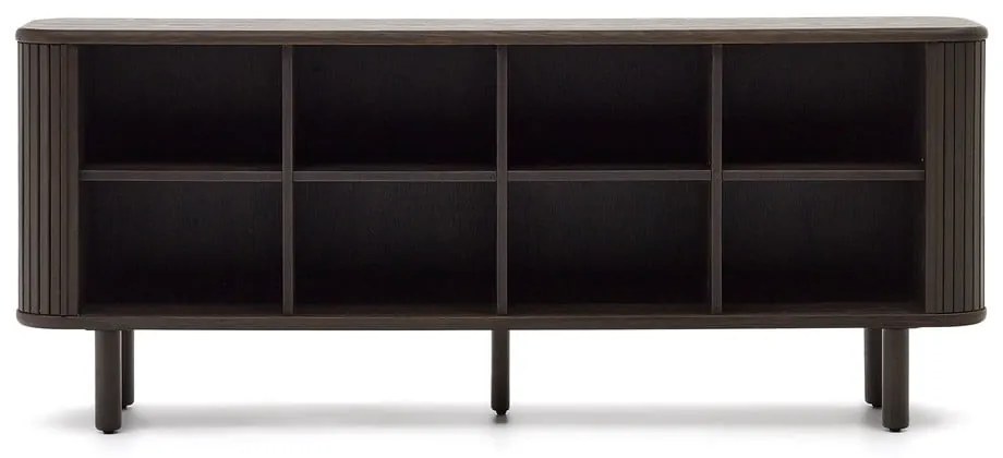 Ciemnobrązowa niska komoda w dekorze jesionu z drzwiami przesuwnymi 180x75 cm Mailen – Kave Home