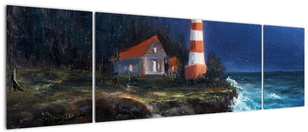 Obraz - Latarnia morska na brzegu oceanu, akwarela (170x50 cm)
