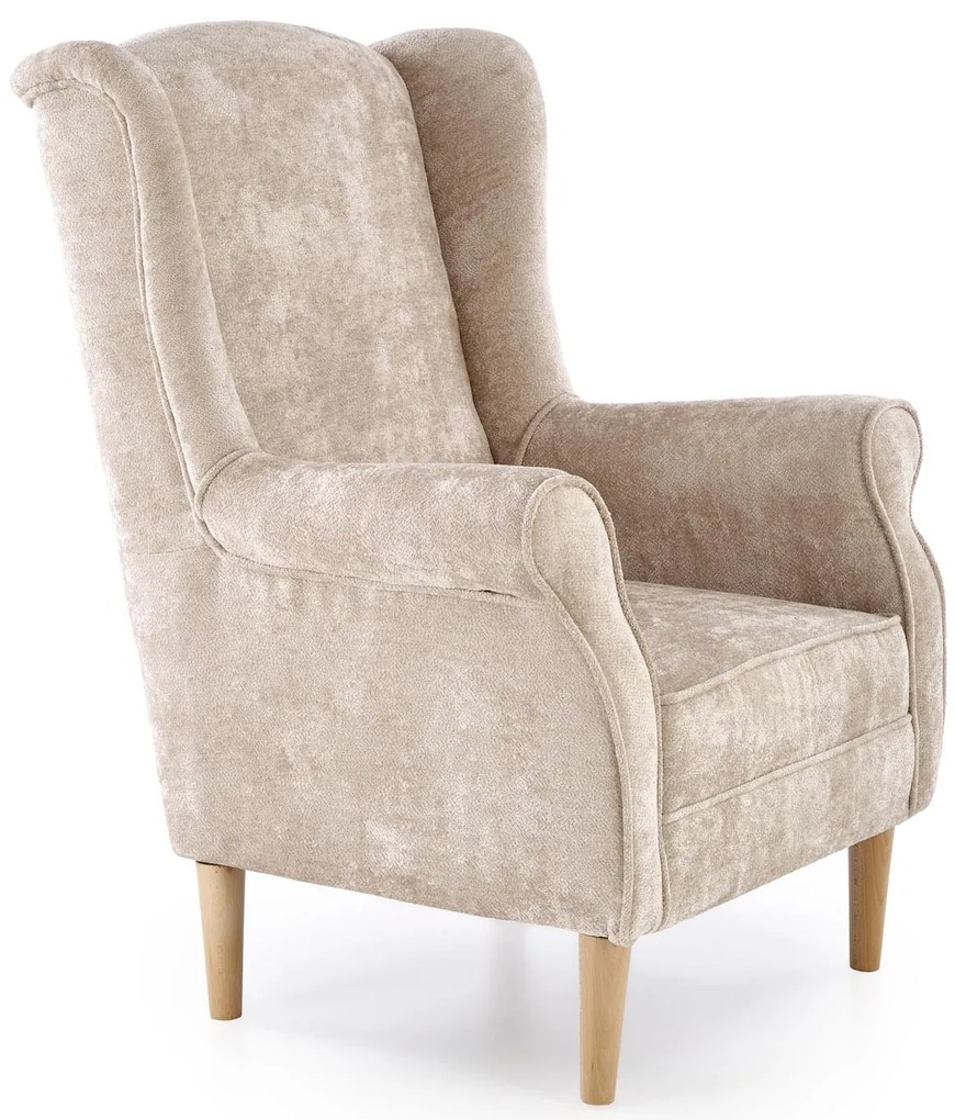 Fotel wypoczynkowy klasyczny uszak HERMES beżowy tkanina MARKOS 14-#3