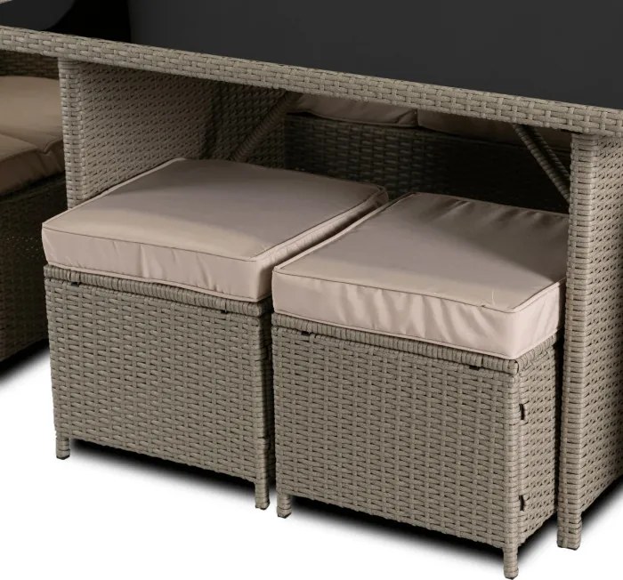 Zestaw Mebli Ogrodowych COLORADO Beżowy Sofa Pufy Stolik Tarasowy Technorattan Nowoczesny