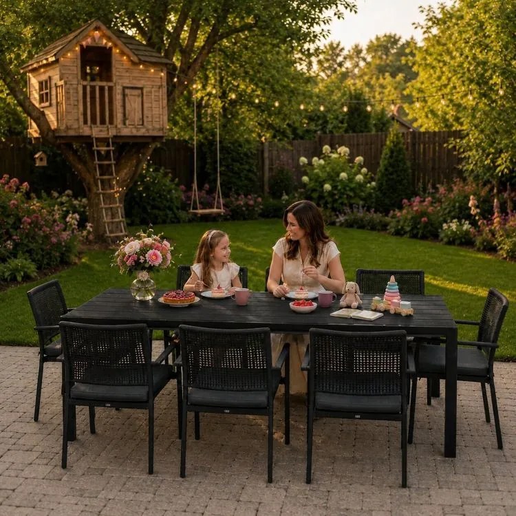 Duży stół na taras dla 8 osób Cedro 011, blat czarny