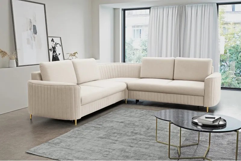 Narożnik LAREN nowoczesna sofa z funkcją spania pojemnik na pościel prawa strona CASTEL 03 251x251x85 cm