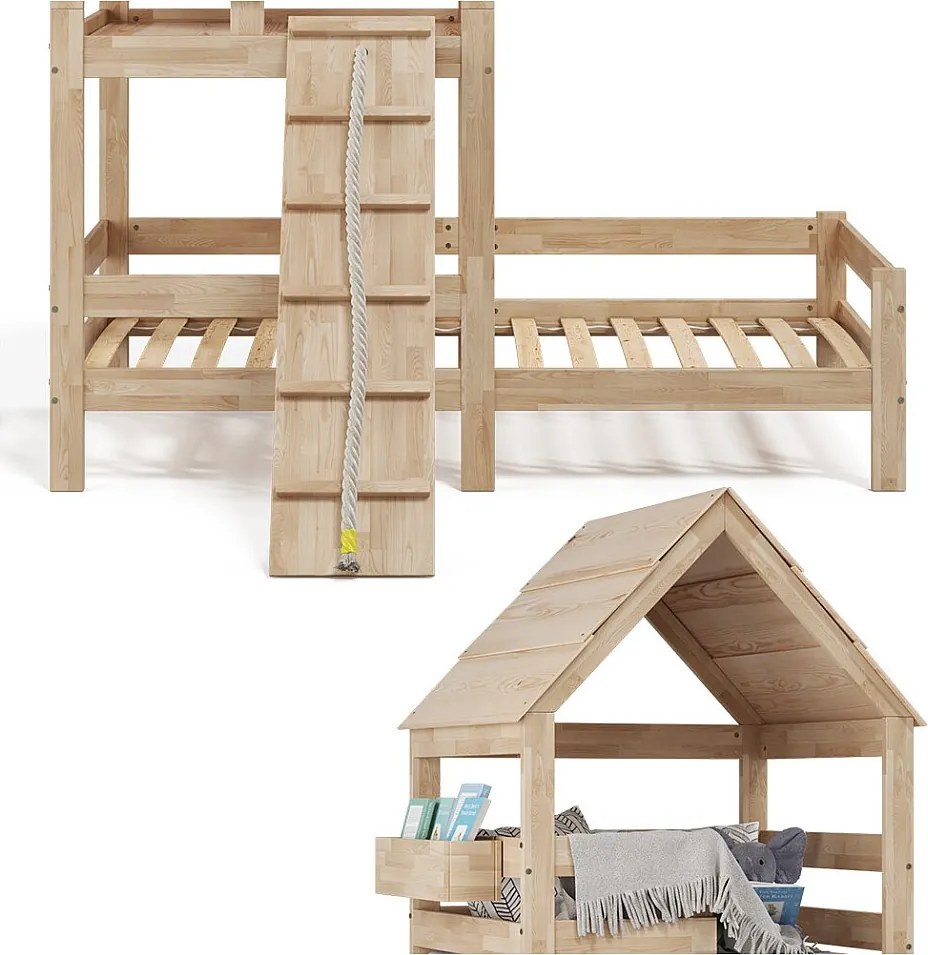 Łóżko domowe naturalne drewno 208x108x235 teddy