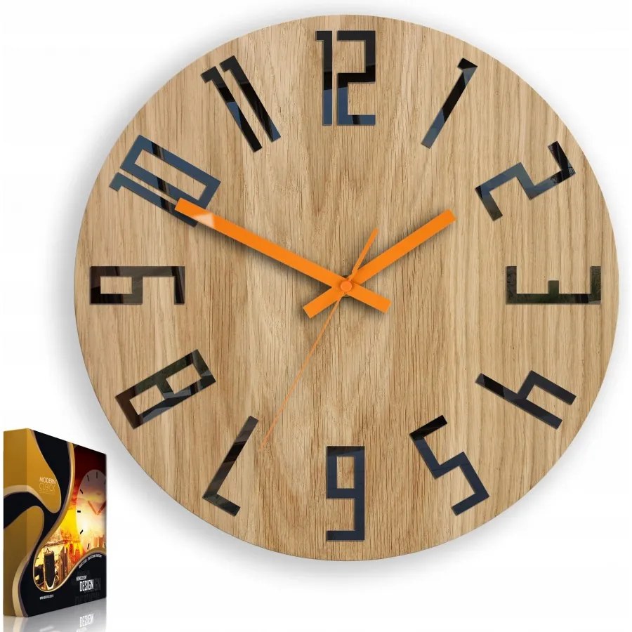 Zegar na ścianę nowoczesny drewniany z dużymi cyframi okrągły cichy loft