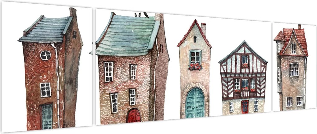 Obraz - Domy akwarelowe (170x50 cm)
