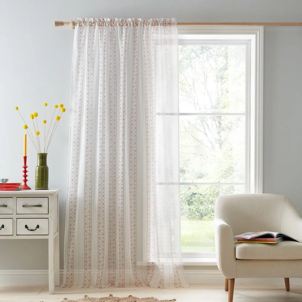 Biała/różowa firanka 140x229 cm Floral Stripe – Catherine Lansfield