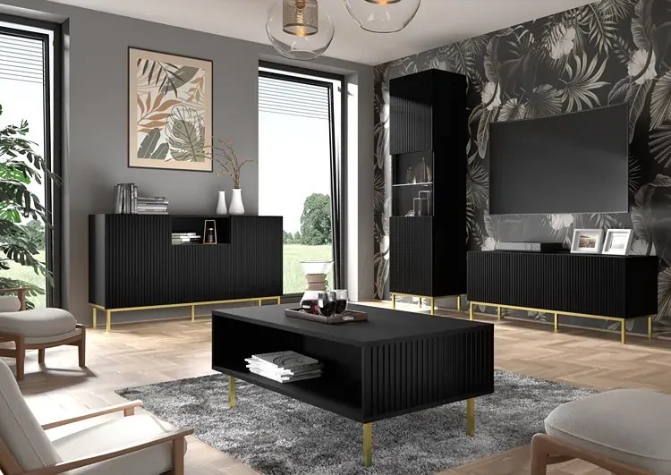 Czarna ława z lamelami w stylu glamour - Melis 13X
