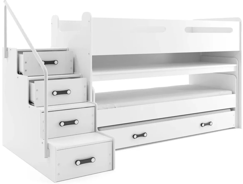 Białe piętrowe łóżko z wysuwanym biurkiem T7-C68