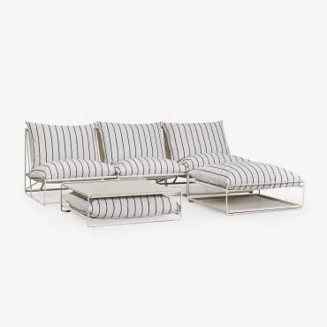 Zestaw Ogrodowy Z Modułową Sofą 3-częściową, Stolikiem Bocznym I Pufem Rozkładanym Amaro Kremowa Tapioca - Dark Blue - Sklum