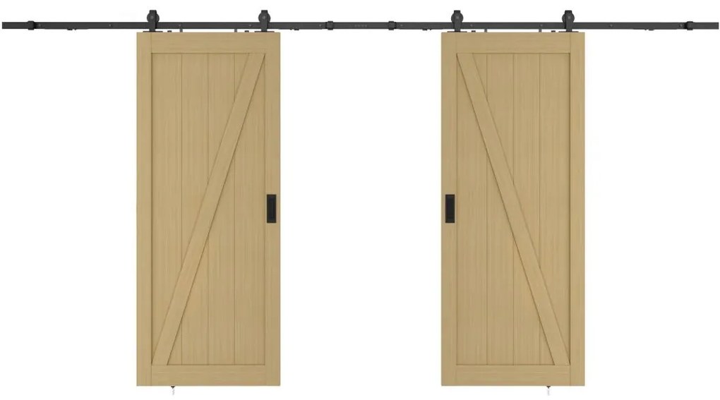 Drzwi przesuwne naścienne podwójne z drewna i MDF - Naturalny jasny - 2 x wys. 205 x szer. 63 cm - BALERMA