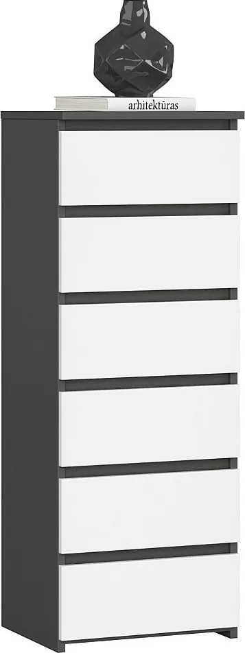 Komoda AKORD CL6 Grafit Szary 40 cm 6 szuflad kolor Biały mat 40x35x109 cm