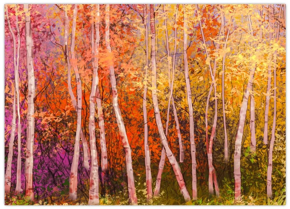 Obraz na szkle kolorowego lasu (70x50 cm)