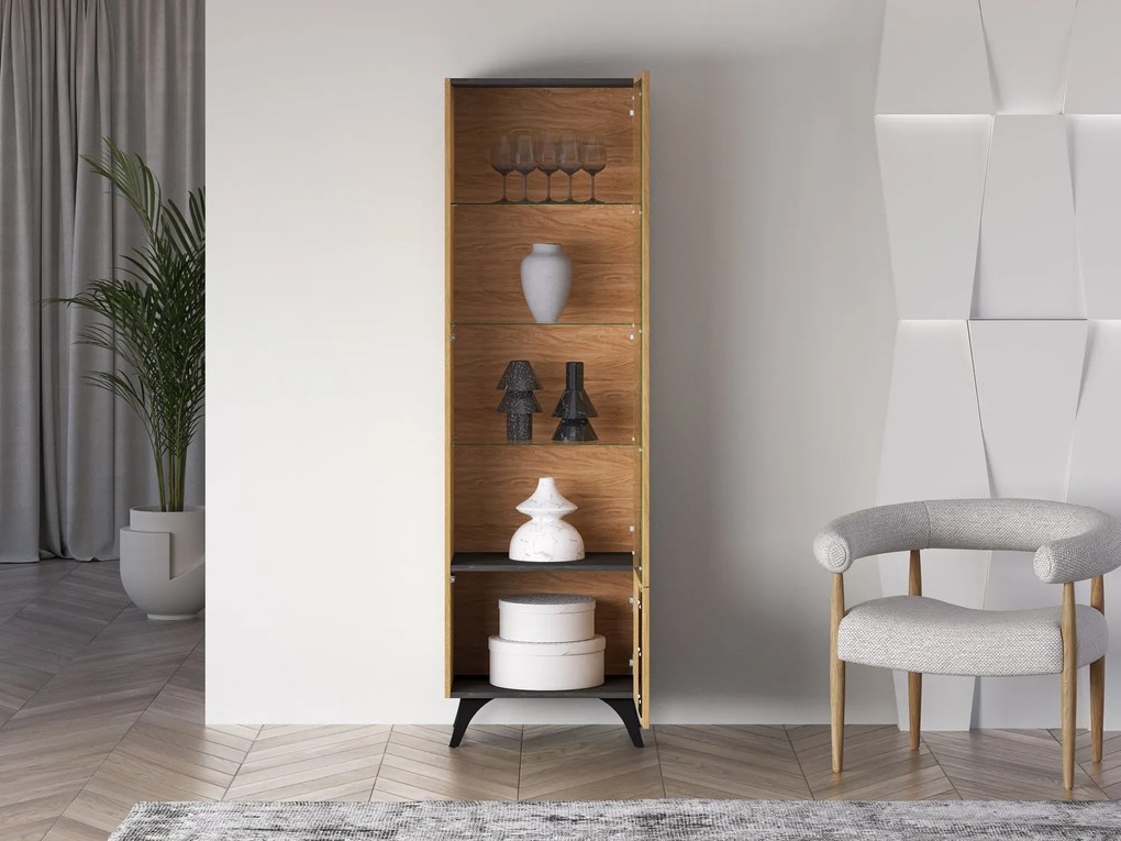 Witryna do salonu HESTIA 1W1D 58cm dąb/czarna prawa ML MEBLE