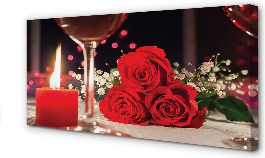 Zdjęcie na płótnie Róża, Świeca i Wino