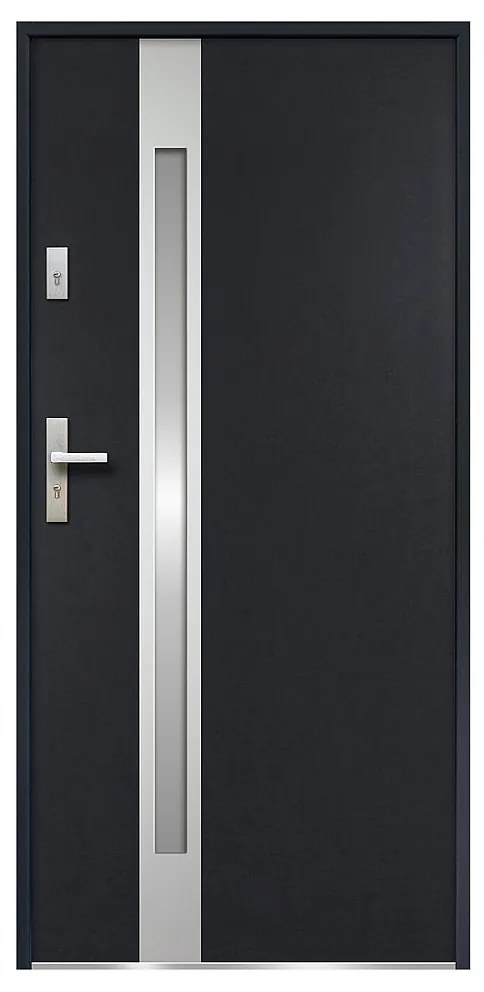 Drzwi wejściowe ze stali nierdzewnej i inox z przeszkleniami, wys. 207 x szer. 100 cm, kolor antracytowy – skrzydło prawe - BRAGA