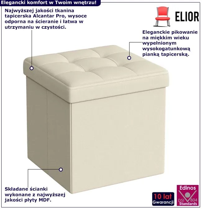 Tapicerowana pufa ze schowkiem kremowa biel - Romina