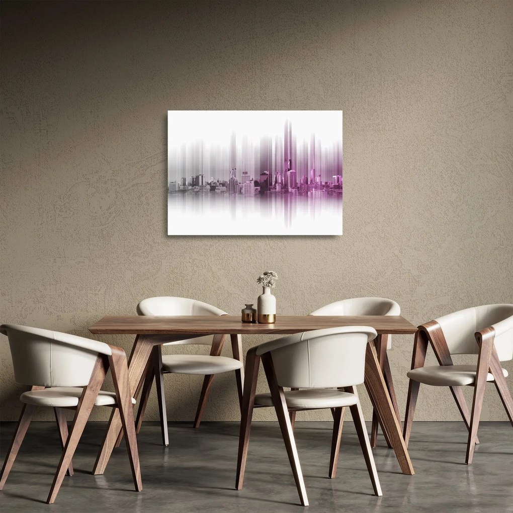 Obraz na szkle - Panorama miasta, różowo- szara (70x50 cm)