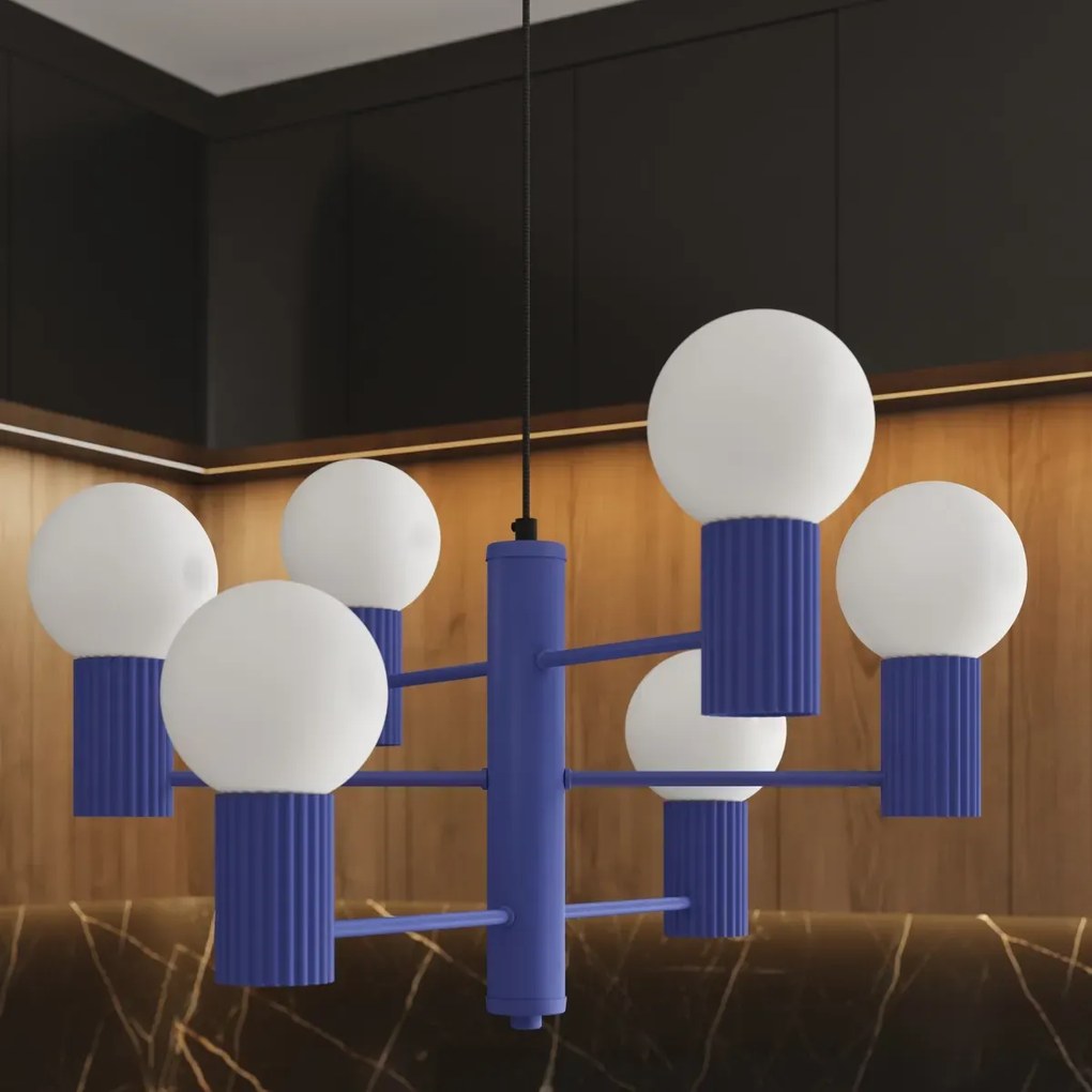 Żyrandol HALO 6 ultramaryna ryflowany SOLLUX  LIGHTING
