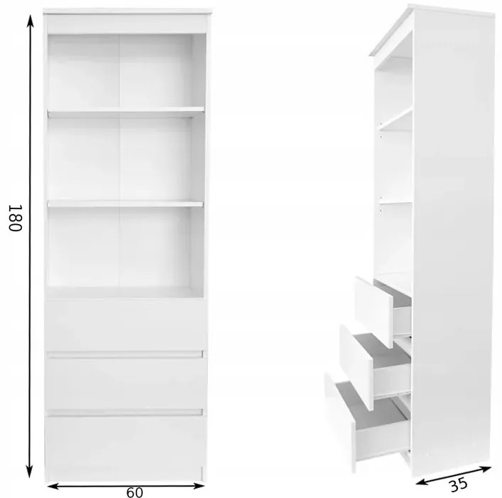 Biały minimalistyczny regał z szufladami - Olmi