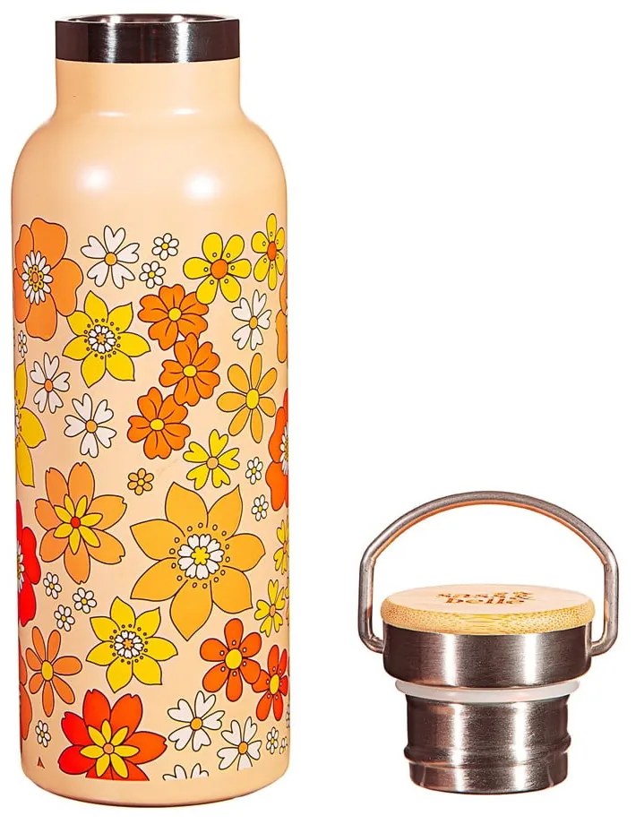 Pomarańczowa butelka dla dzieci ze stali nierdzewnej 500 ml 70s Floral – Sass &amp; Belle