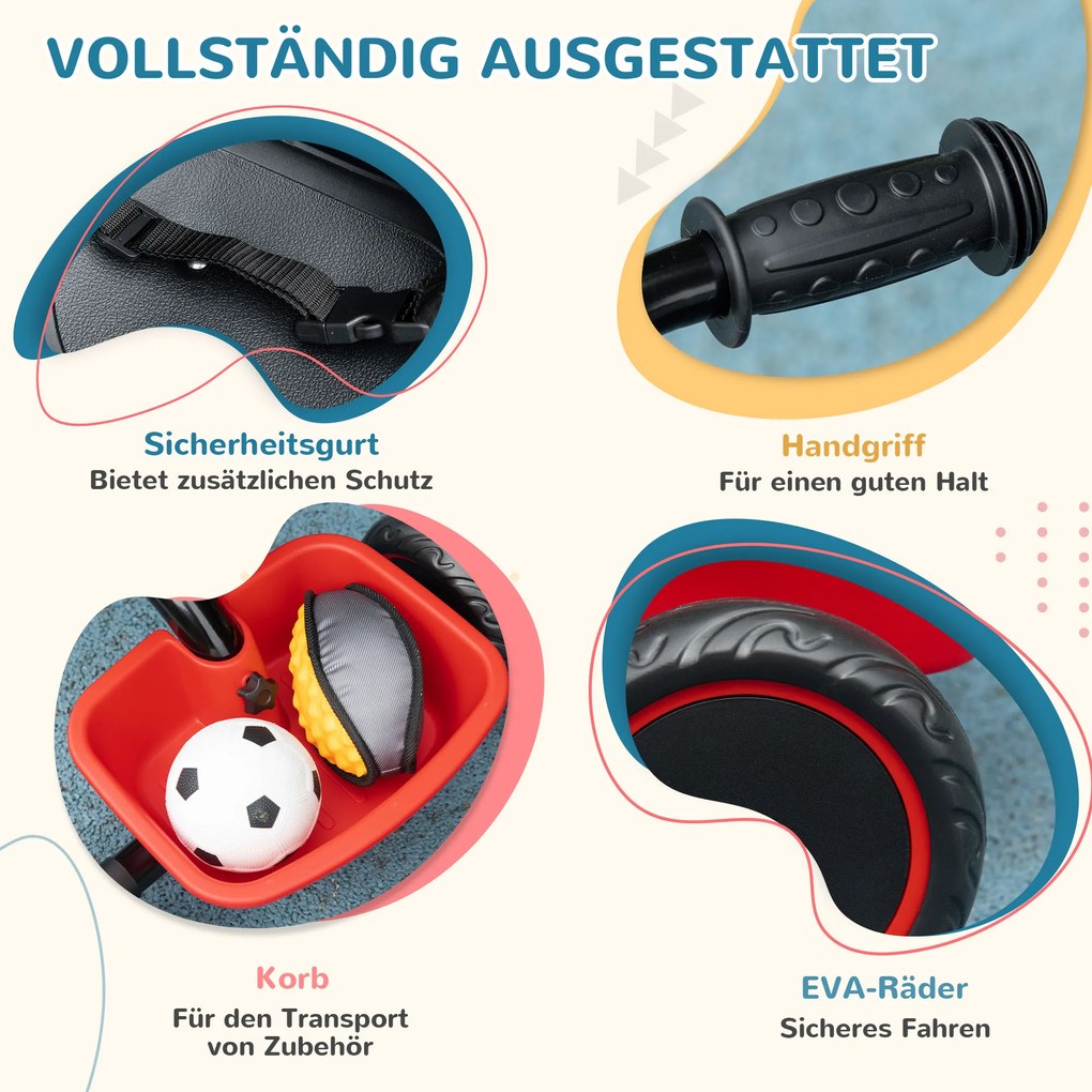 AIYAPLAY Trójkołowy rower dziecięcy z pasem bezpieczeństwa i dwoma koszykami Czarny+Czerwony