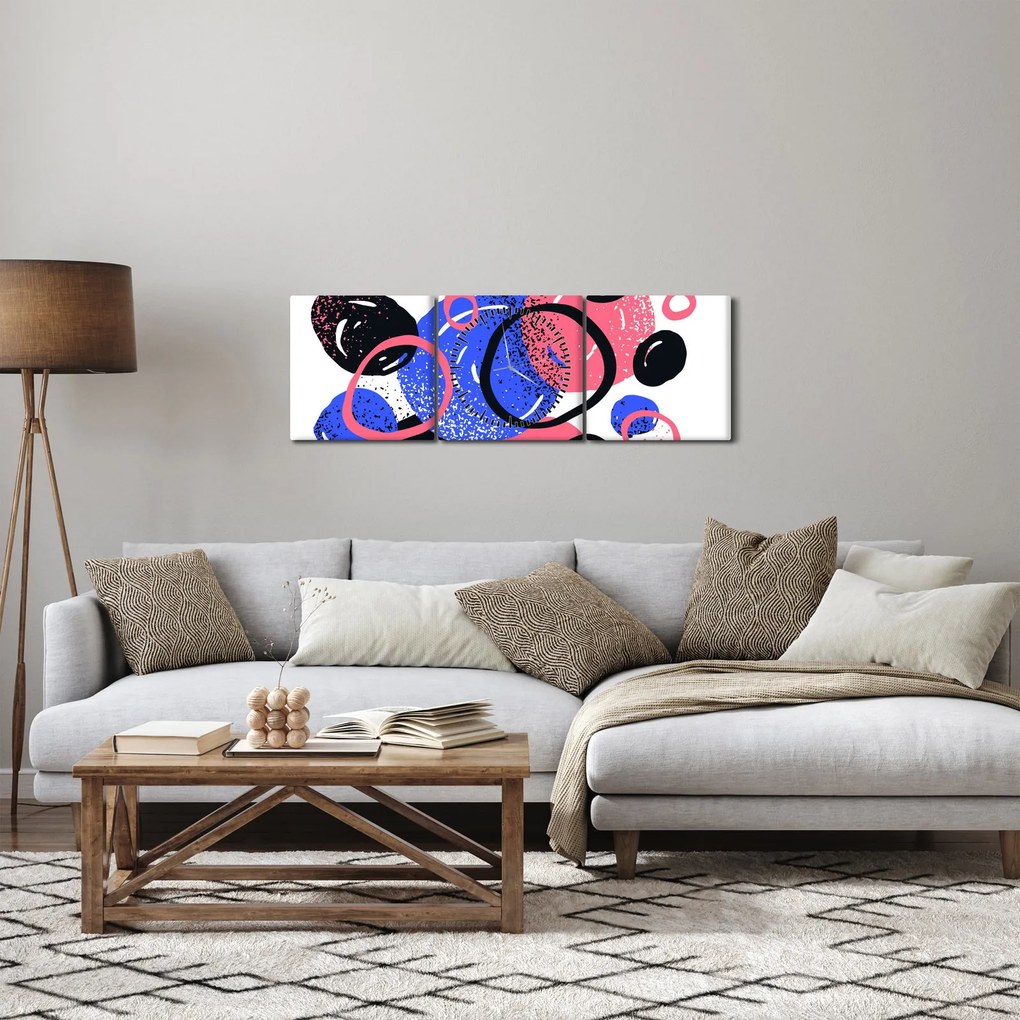 Obraz - Motyw z kółkami w żywych kolorach (z zegarem) (90x30 cm)