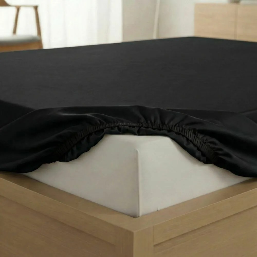 Kvalitex Prześcieradło satynowe z gumką czarny, 80 x 200 cm