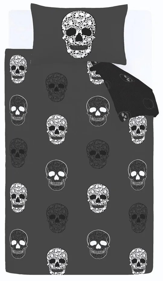 Ciemnoszara pościel dziecięca dwuosobowa 200x200 cm Skulls – Catherine Lansfield