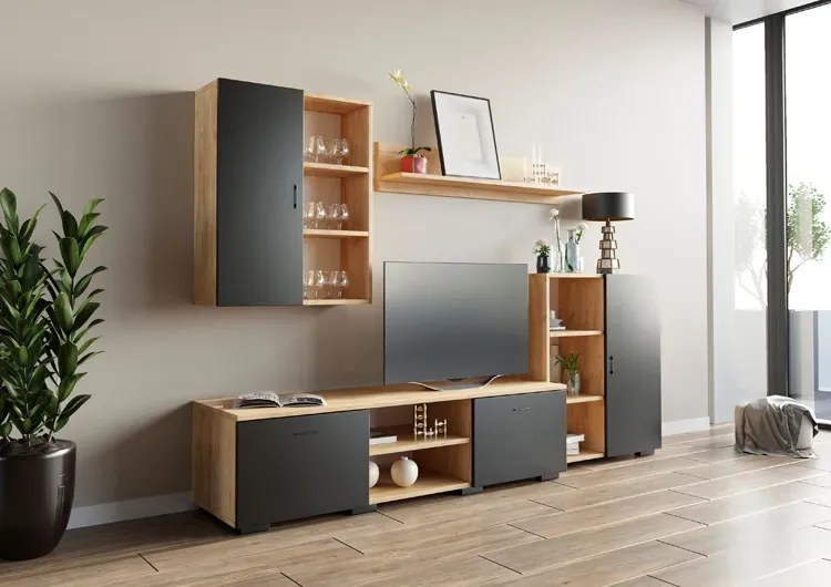 Nowoczesna meblościanka dąb artisan + czarny A9-M41