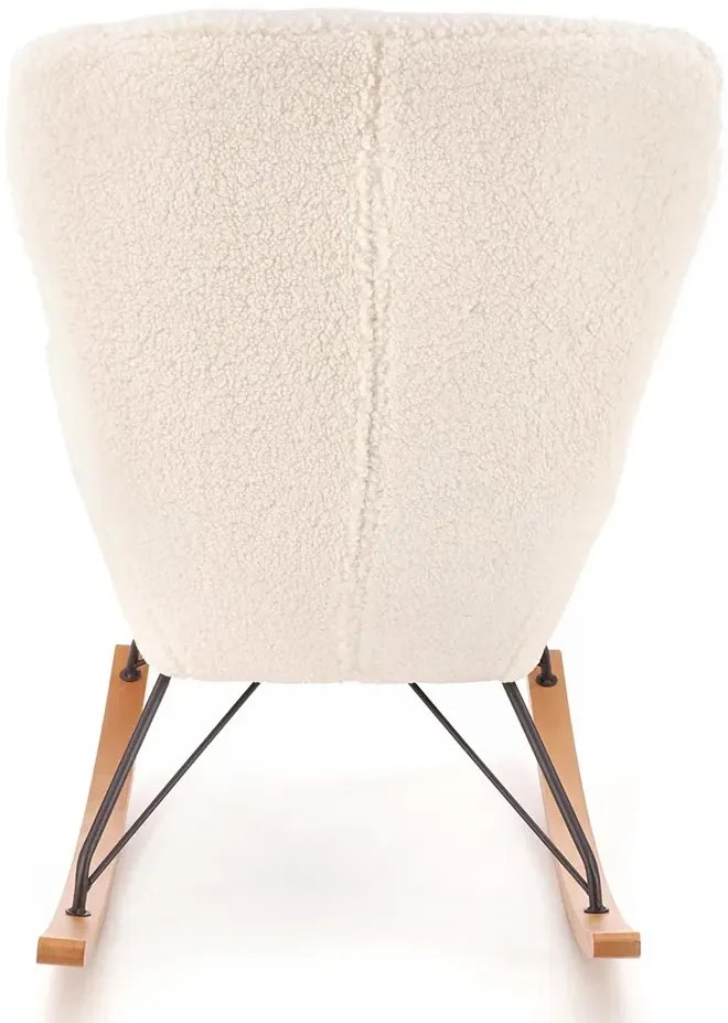 Kremowy fotel bujany boucle na drewnianych płozach P0-T37