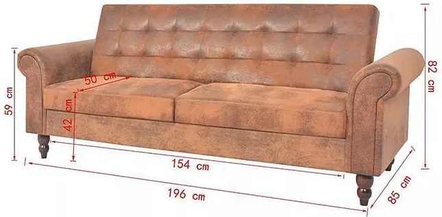 Rozkładana pikowana brązowa sofa - Algero