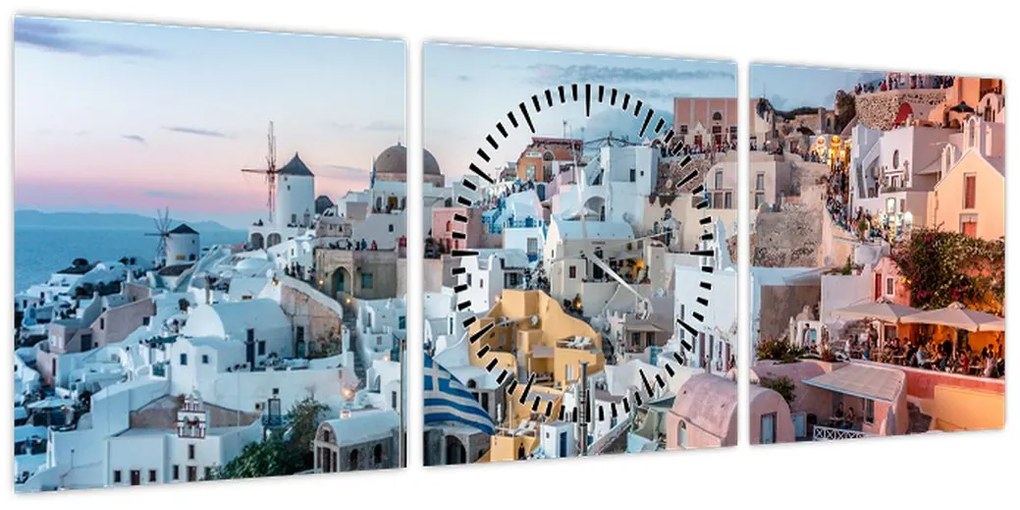 Obraz - Zmierzch na Santorini (z zegarem) (90x30 cm)