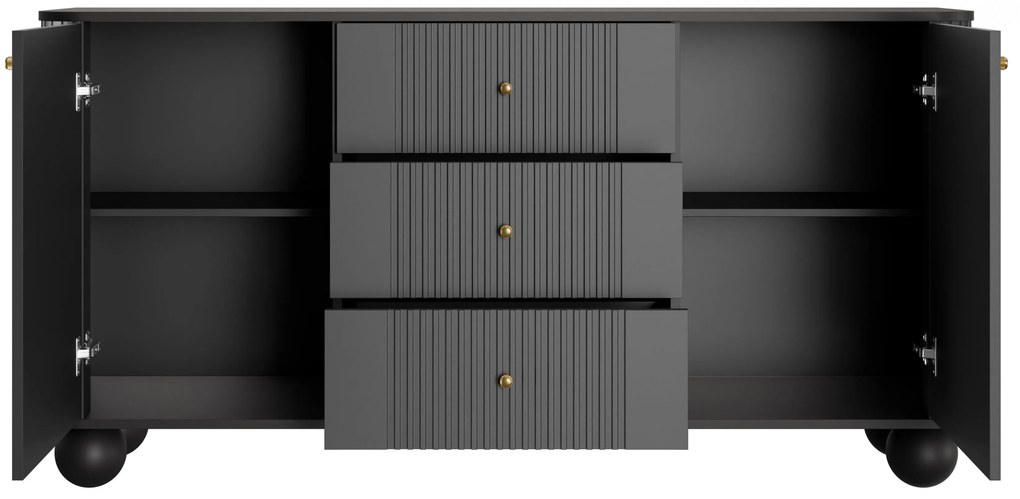 Komoda z szufladami Vesper 160 cm - czarny / złote uchwyty / nogi kule