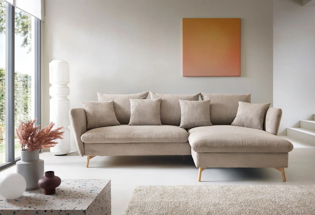 Sztruksowa kanapa narożna rozkładana cappuccino L7-F96