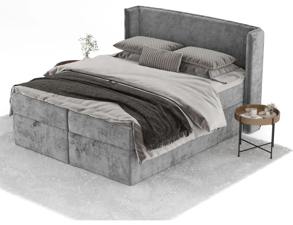 Szare łóżko boxspring ze schowkiem 160x200 cm Passion – Maison de Rêve