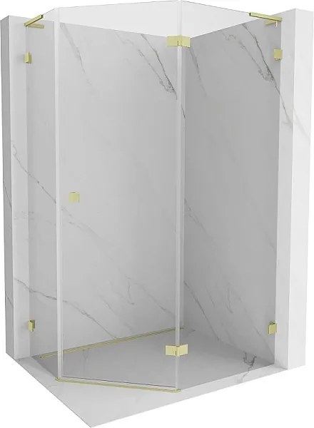 Mexen Lunar L kabina prysznicowa pięciokątna uchylna prawa 90 x 80 cm, transparent, złota szczotkowana - 831L-090P-080L-55-00-P