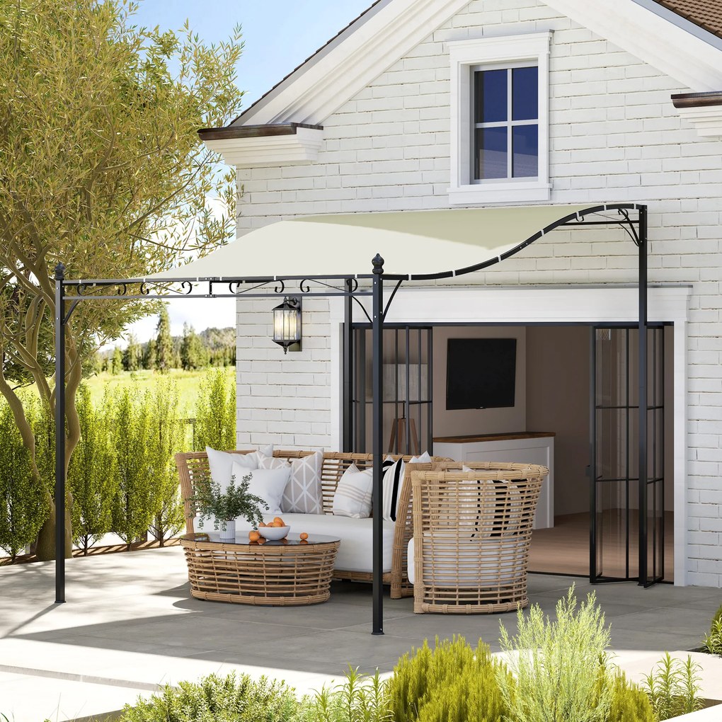 Outsunny Pergola 2,5 x 3 m, Pawilon Ogrodowy Montowany na Ścianie, Odporny na Wodę, Metalowy Stelaż, Otwory Odpływowe, Zadaszenie Przeciwcieniowe, Kremowy