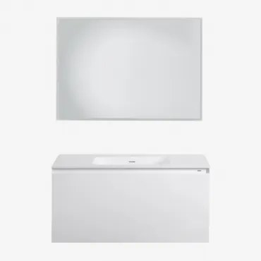 Zestaw Wiszących Mebli Łazienkowych Zintegrowany Z Umywalką Macrae Biała & Prostokątna Lampa Led I Przeciwmgielna 100x70 Cm Riben & Bez Kranu & Ș -
