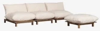 Sofa Modułowy Ogrodowy Z Funkcją Rozkładania, 3-częściowy Z Pufą, Wykonany Z Drewna Akacjowego Brina Kremowa - Sklum