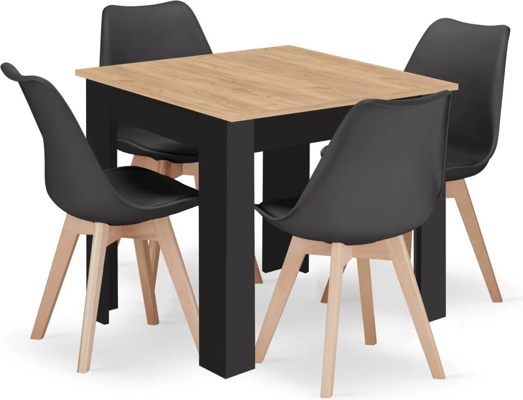 Zestaw jadalniany 1 + 4, stół MADO ARTISAN 80x80 + krzesła BALI MARK czarne