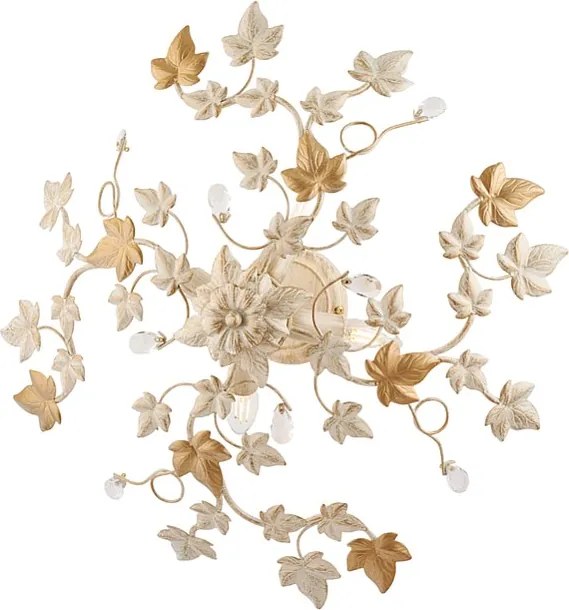 Edera lampa sufitowa z lakierowanego żelaza w kolorze kości słoniowej, dekor stare złoto i kryształki, klasyczny styl, 4 światła, Ø60 cm