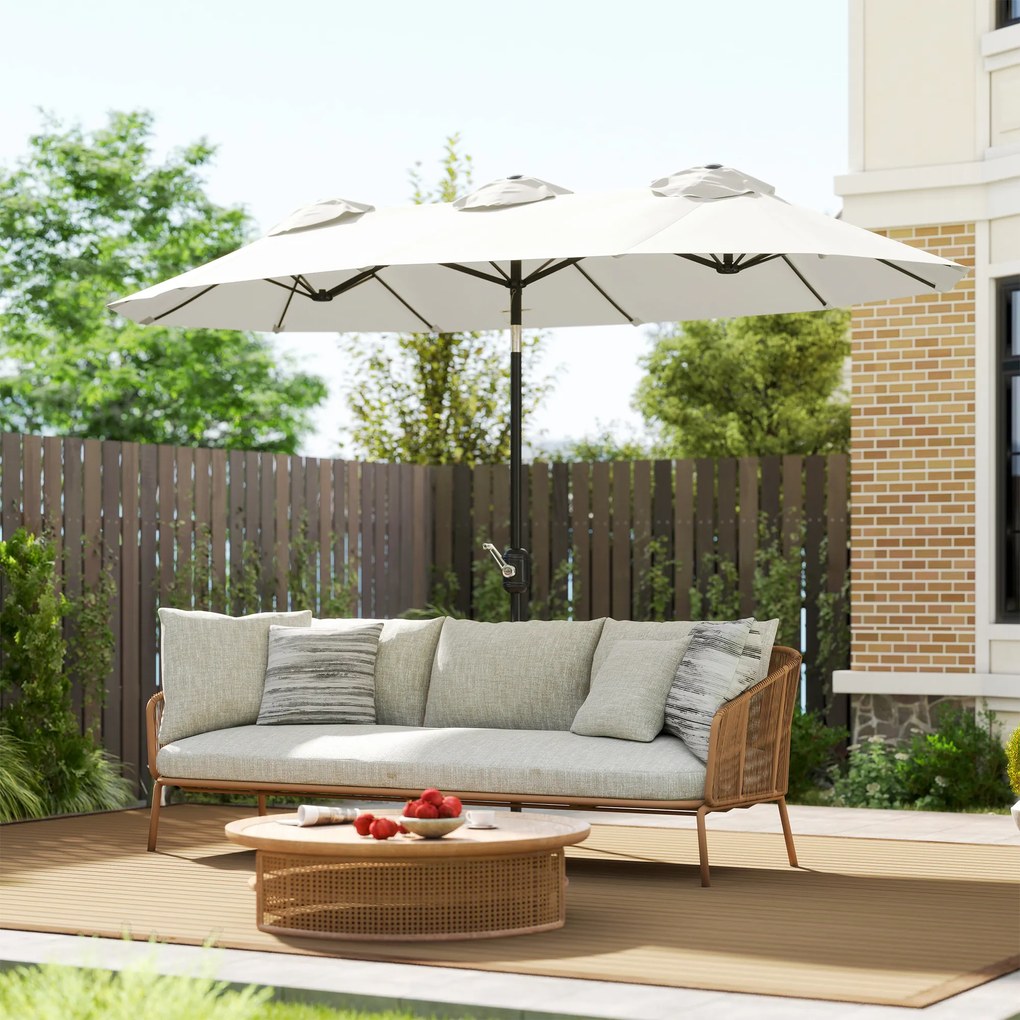 Outsunny Parasol słoneczny, parasol ogrodowy, regulowany, z korbą, z otworami wentylacyjnymi, poliester+stal, kremowy, 295 x 152 cm | Aosom PL