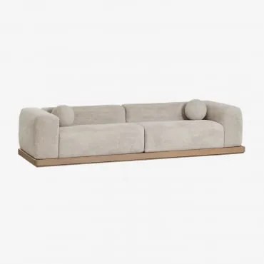 Sofa 4-osobowy Tapicerowany, Pakowany Próżniowo, Z Podstawą Z Drewna Akacjowego Angelan Włosy Syntetyczne Kremowo-beżowe - Sklum