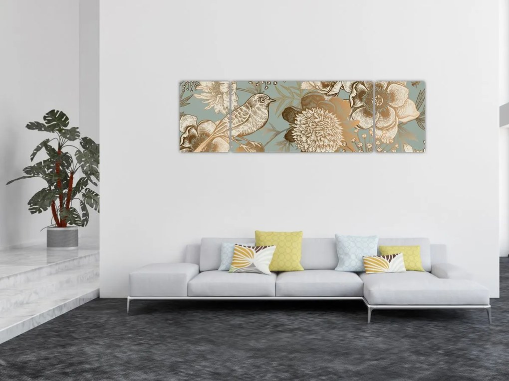 Obraz - Ogród z ptakiem (170x50 cm)