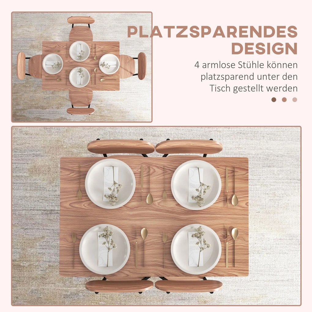 HOMCOM Zestaw stolik stołowy z krzesłami do jadalni, design przemysłowy, 110 cm x 70 cm x 75 cm, Brąz