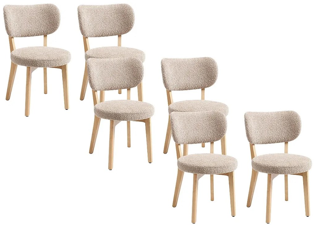 Zestaw 6 krzeseł z tkaniny z bukli i drewna kauczukowca - Taupe - TORIEL