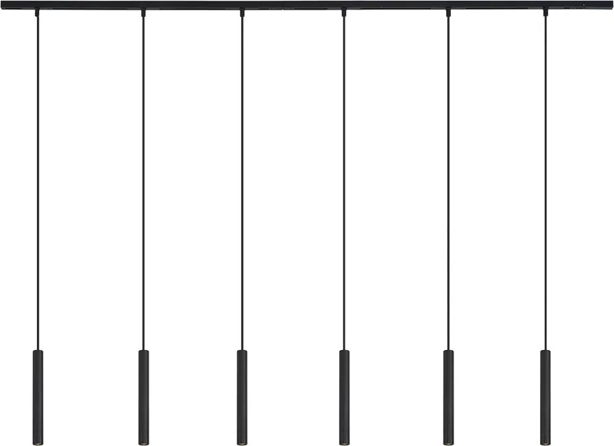 Nowoczesny system oświetlenia szynowego z 6 czarnymi lampami wiszącymi 1-fazowymi - Slimline Keno