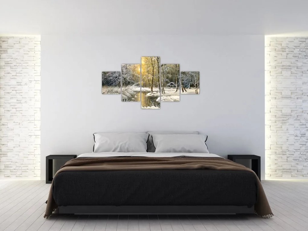 Obraz - Domek w lesie, obraz olejny (125x70 cm)