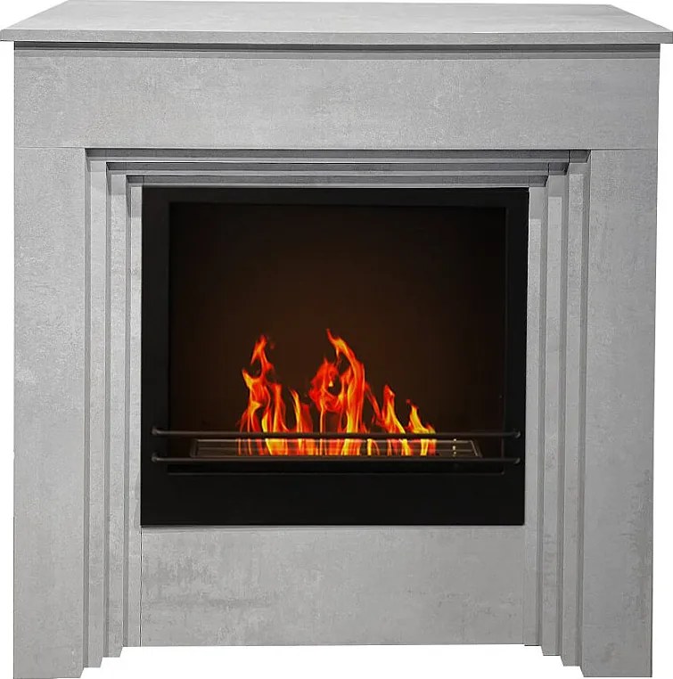 Biokominek stojący BELLINI z drewna z efektem betonu, wyprodukowany we Włoszech, dł. 96 x gł. 35 x wys. 96 cm